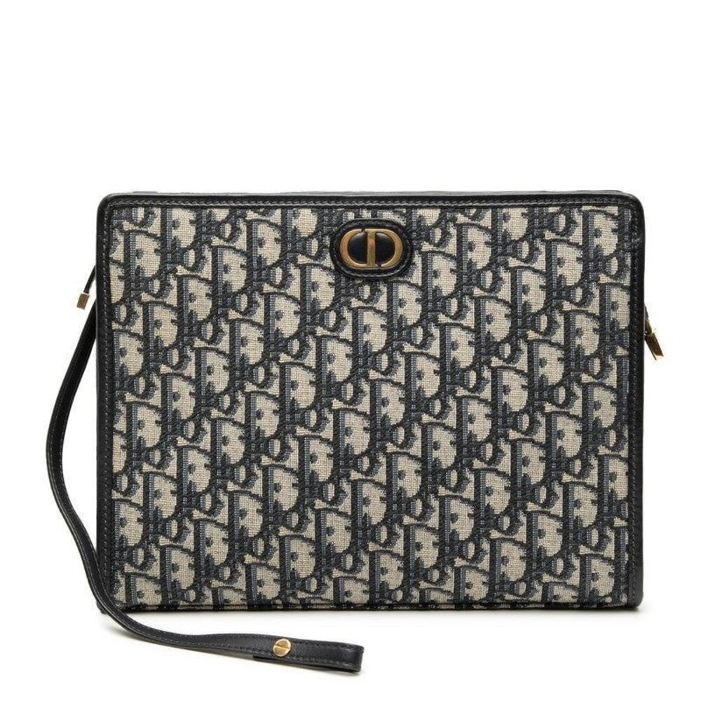 Dior Oblique 30 Montaigne Canvas Leather Clutch Bag Navy